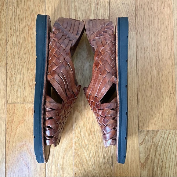 Brand X Huaraches Hand Woven Brown Leather Open Toe Slip On Sandals Women’s 10 main image 5